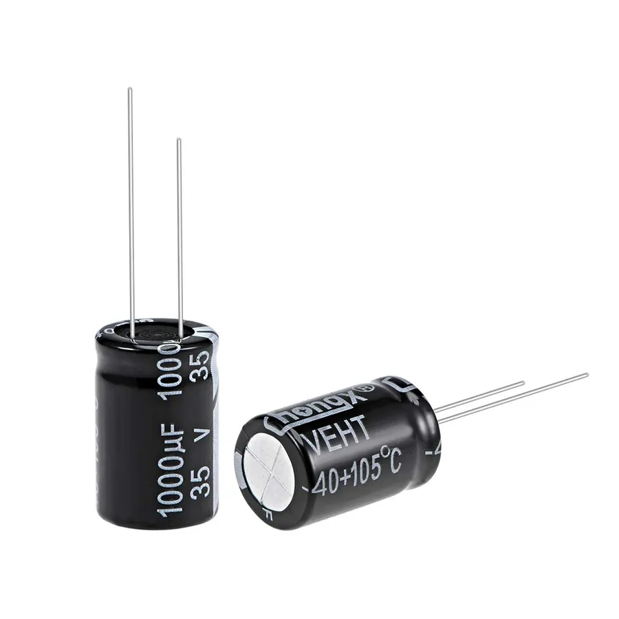 Various types of capacitors, including ceramic, electrolytic, and tantalum.