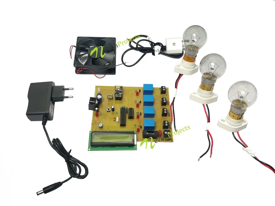 A smart home setup controlled by a microcontroller.