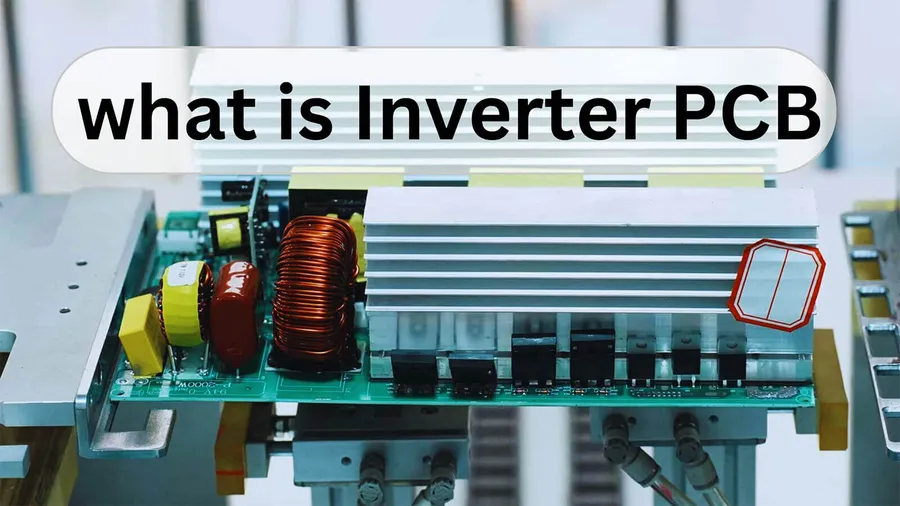 A detailed view of capacitors and inductors on an inverter PCB.
