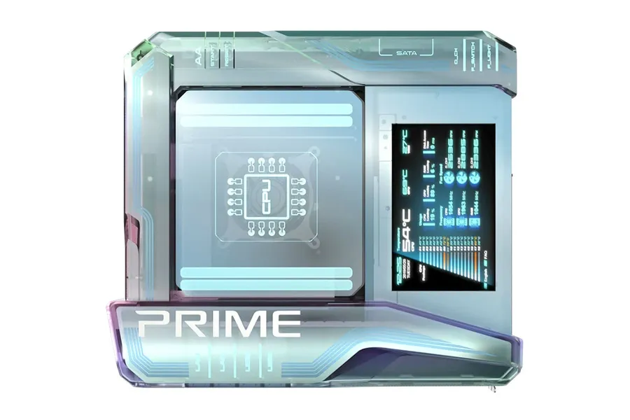 A conceptual image of a futuristic looking motherboard.