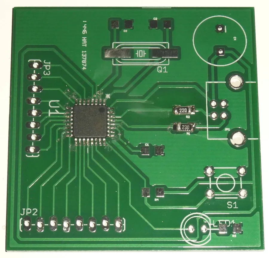 A PCB featuring a microcontroller.
