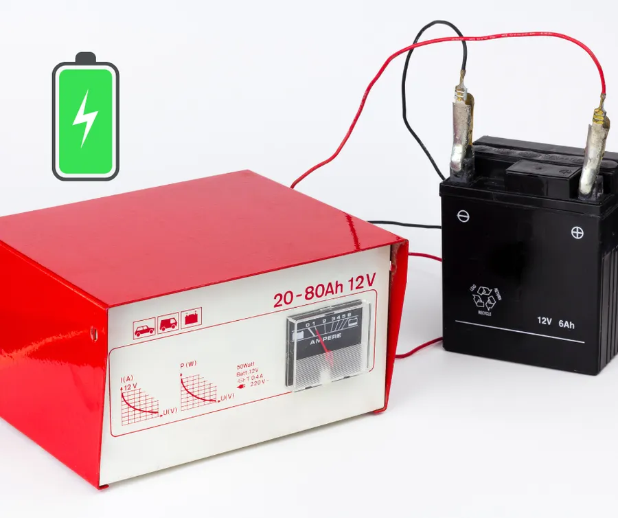 A 12V battery being charged.