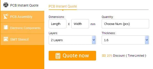 A sample quote sheet for PCB manufacturing.