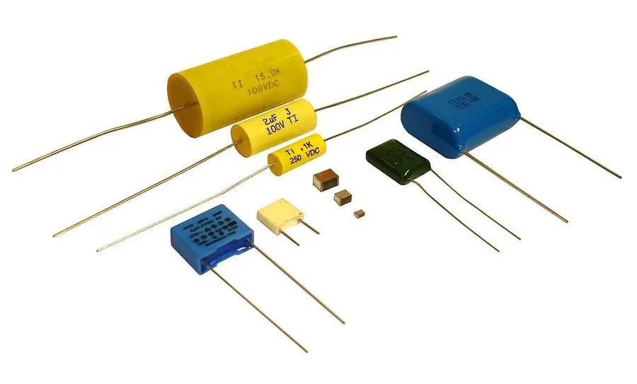 A film capacitor with its layers visible.