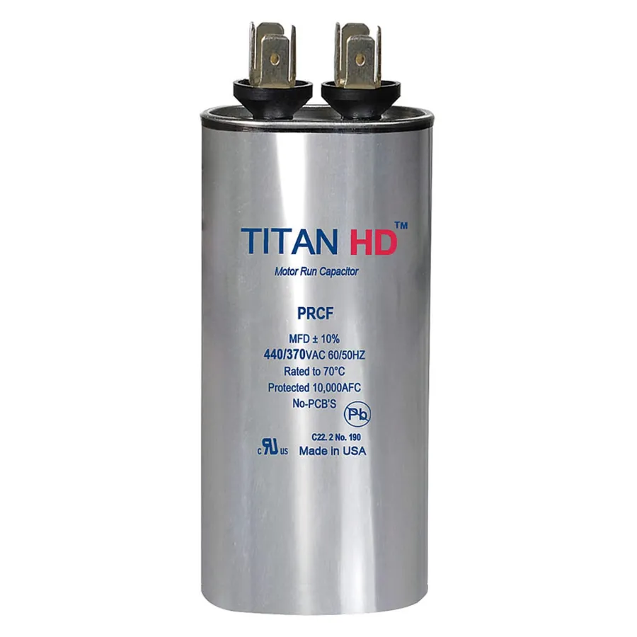 A close-up of a motor run capacitor.