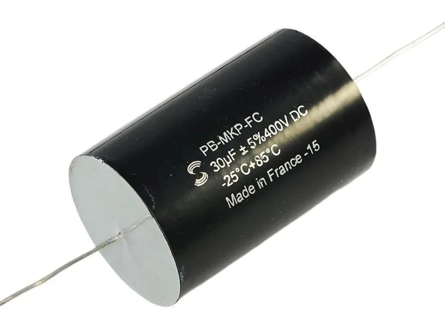 A collection of different types of 30uF capacitors.