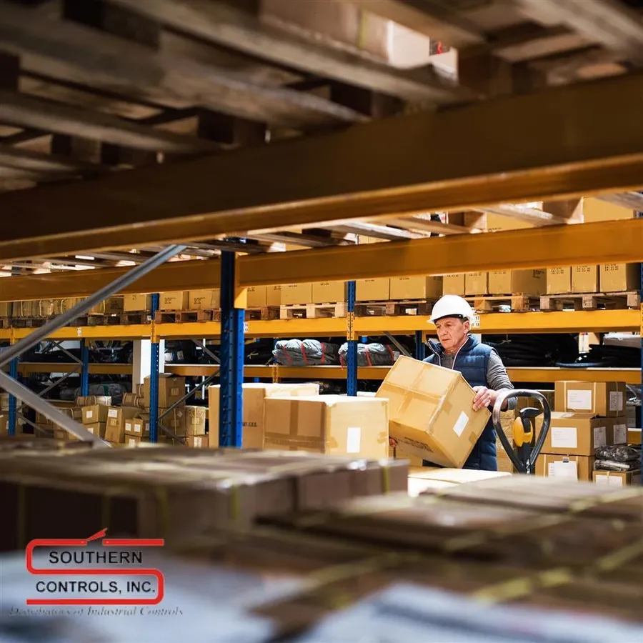 A large warehouse filled with shelves of electronic components and parts.