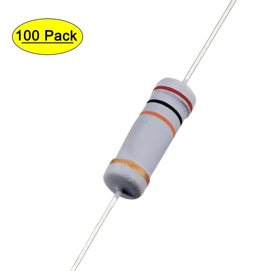 A 20k ohm resistor with its color bands clearly visible.