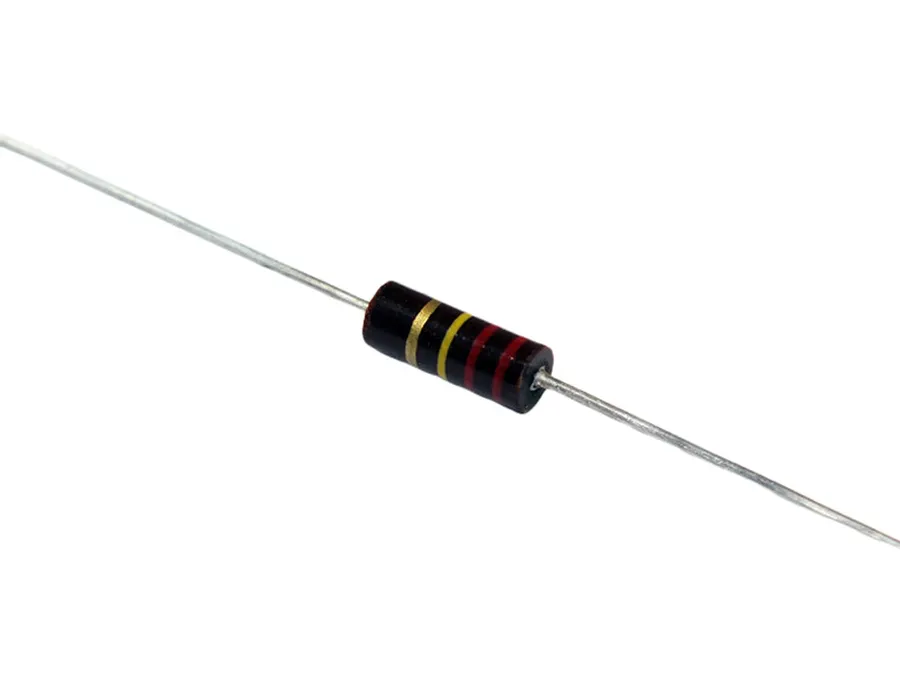 A 22k ohm resistor on a circuit board.