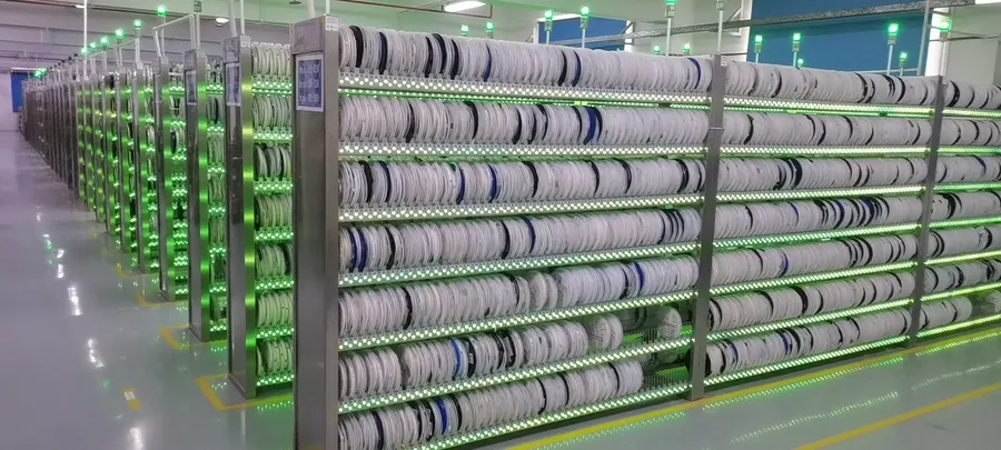 A warehouse with shelves of various electronic components.
