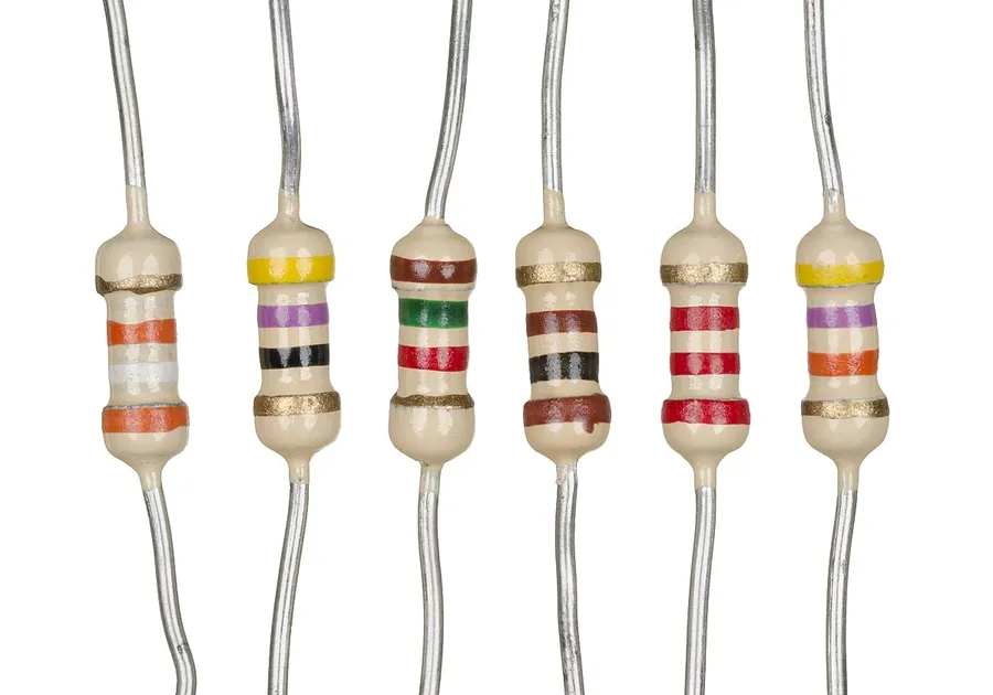 A collection of various resistors with different values.