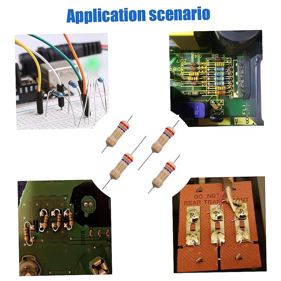 A 470 ohm resistor soldered on a circuit board.