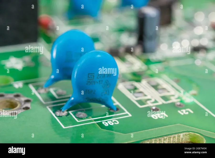 A PCB with several ceramic capacitors mounted on it.