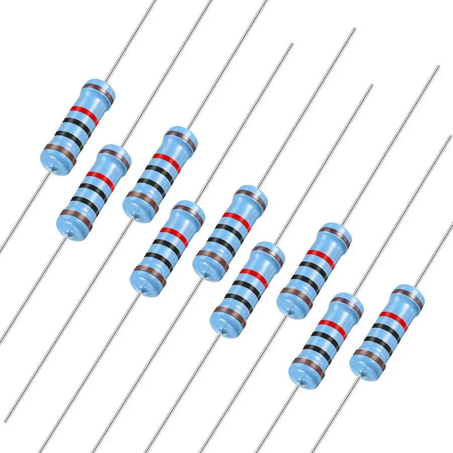 A 10k ohm resistor showing the specific color bands for its value.