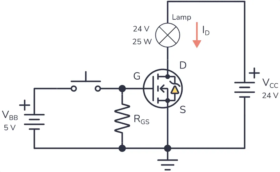 A simple circuit diagram showing a transistor used as a switch.