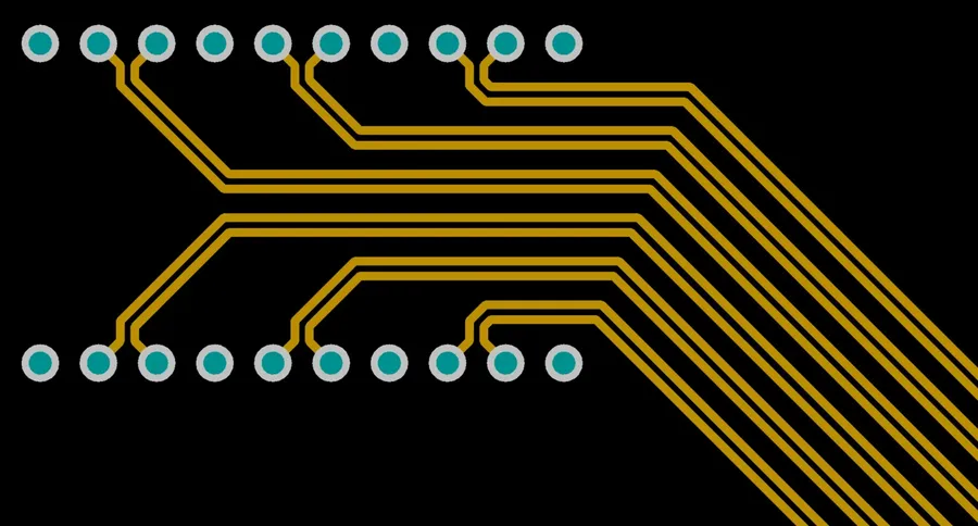 A PCB layout with controlled impedance traces.