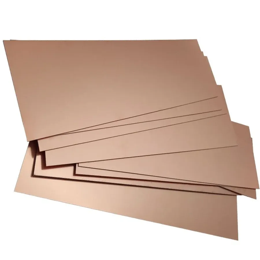 A side view of a copper clad board showing its thickness.