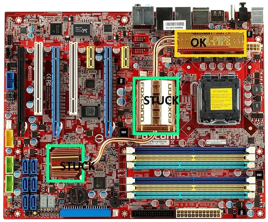 A close-up of a heatsink on a motherboard, illustrating thermal management.