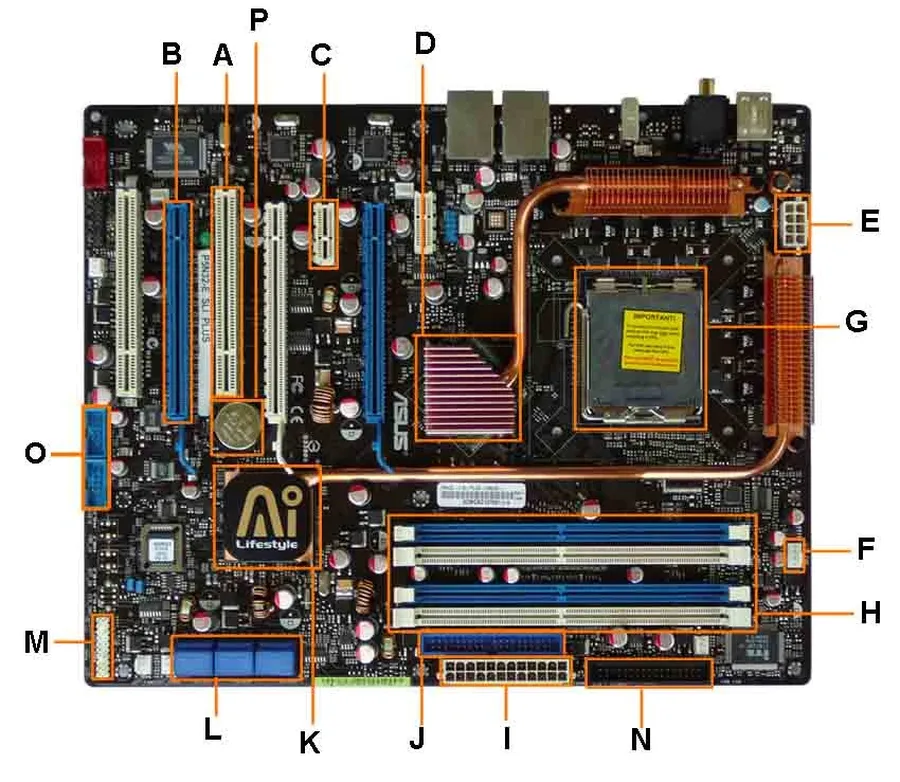 A schematic diagram of a motherboard's circuit, showing connections between components.