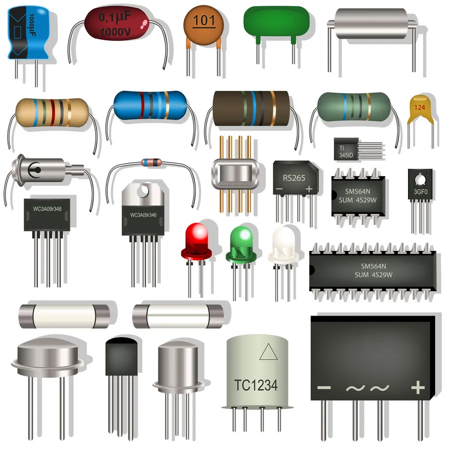 Various electronic components populated on a main PCB.