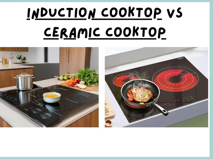 Side-by-side comparison of an induction cooktop and a traditional electric cooktop.