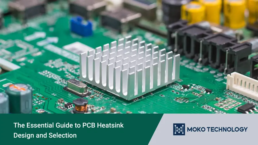 A heatsink attached to a power amplifier on a PCB.