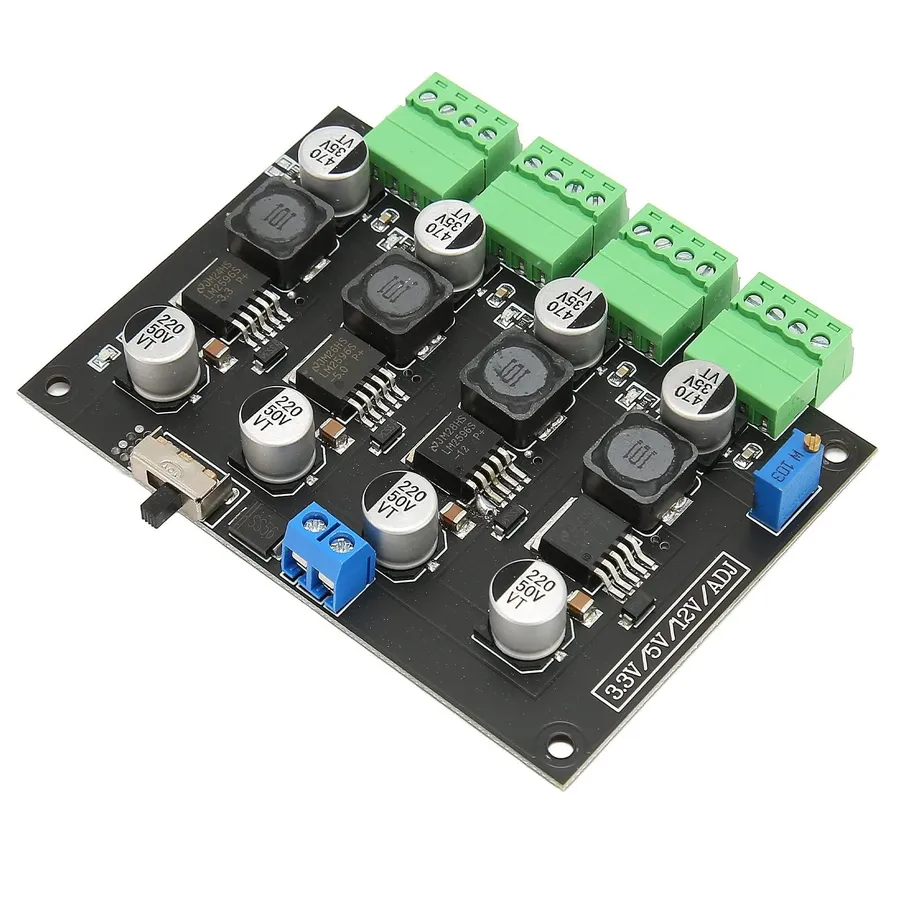 A power supply module integrated on a PCB for an amplifier.