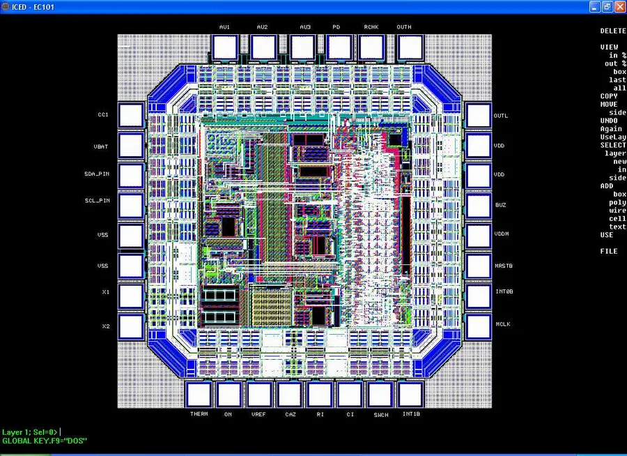 An overall view of an integrated circuit layout.