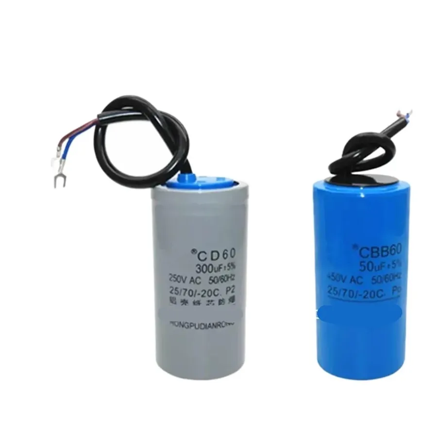 A CD60 capacitor connected to a single-phase electric motor.