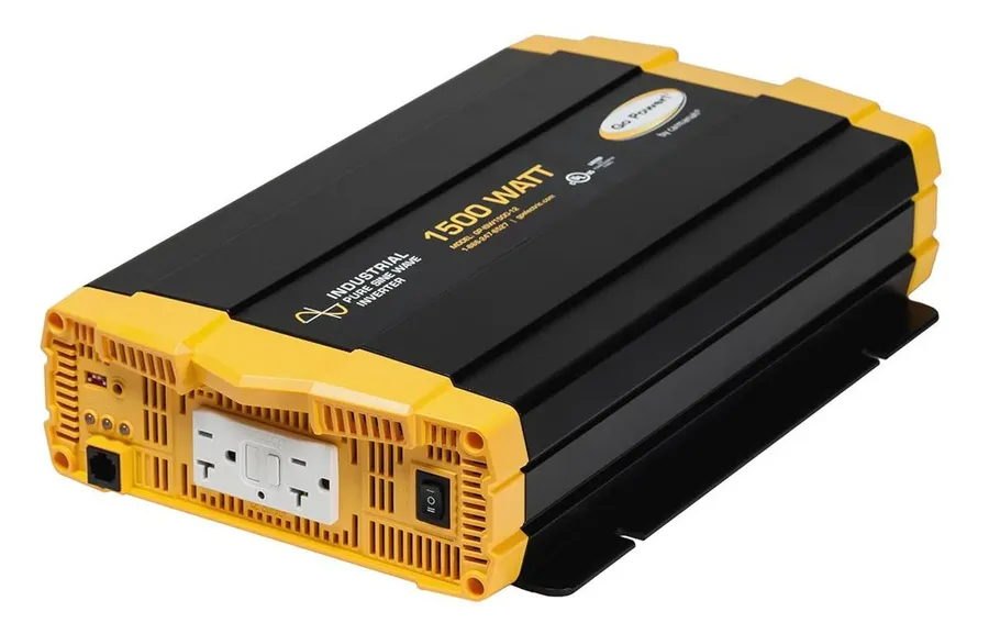 A power inverter connected to several electronic devices.
