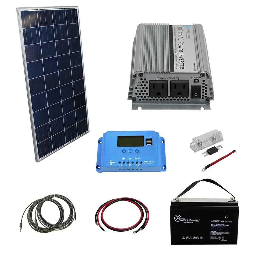 A solar power inverter connecting to a battery and solar panel.