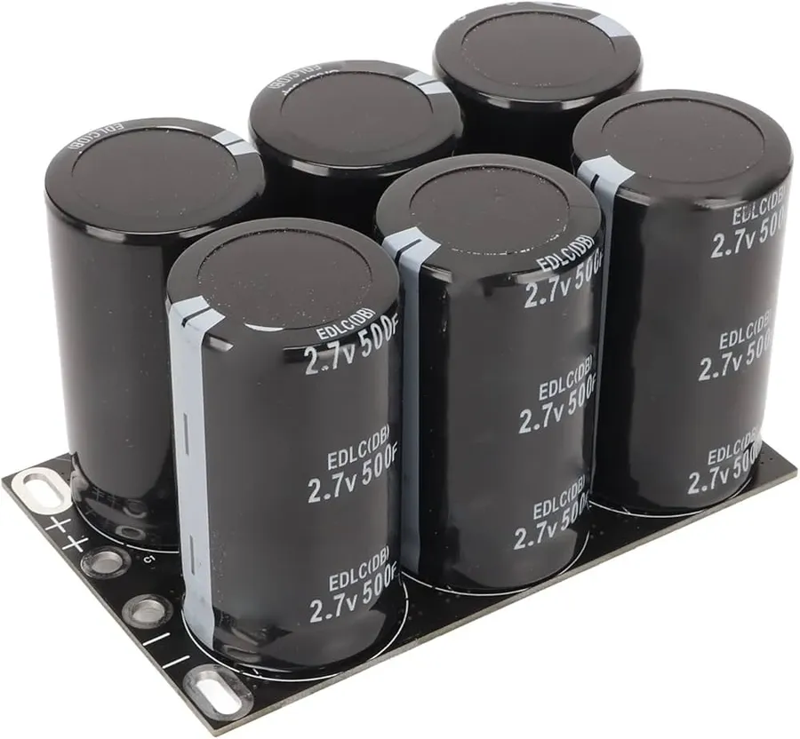 Capacitors on a circuit board inside a car's electronic control unit.