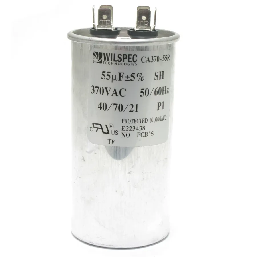 A 5uF capacitor connected to an AC motor.