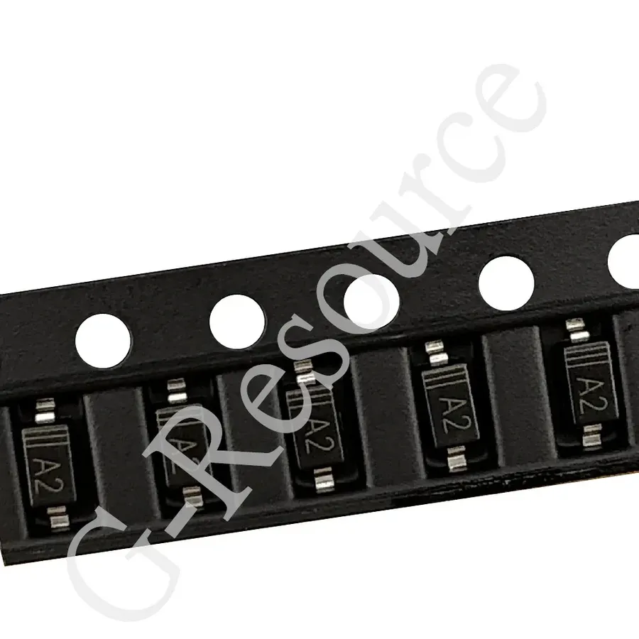 Close-up view showing the markings on a 1N4148 diode.