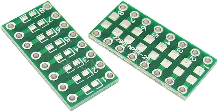 A circuit board with multiple 0402 resistors.