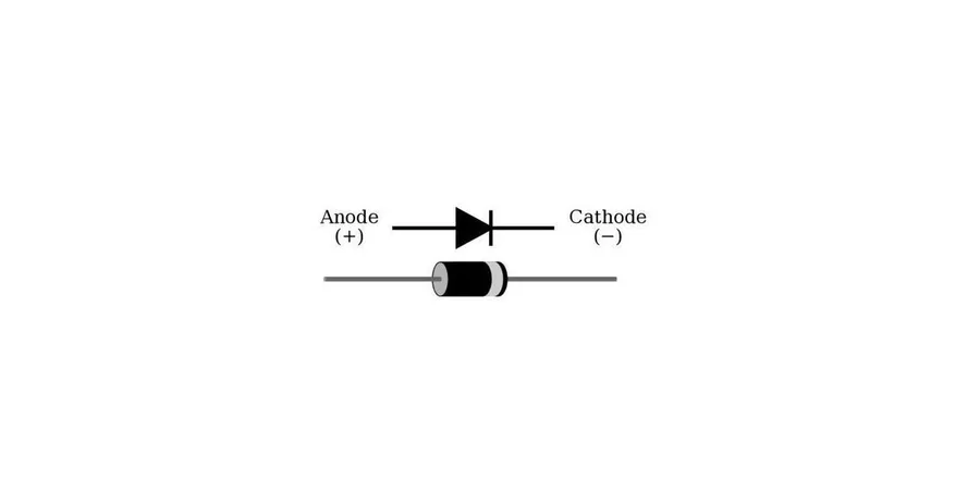 Illustration showing the pinout of a 1N4007 diode.