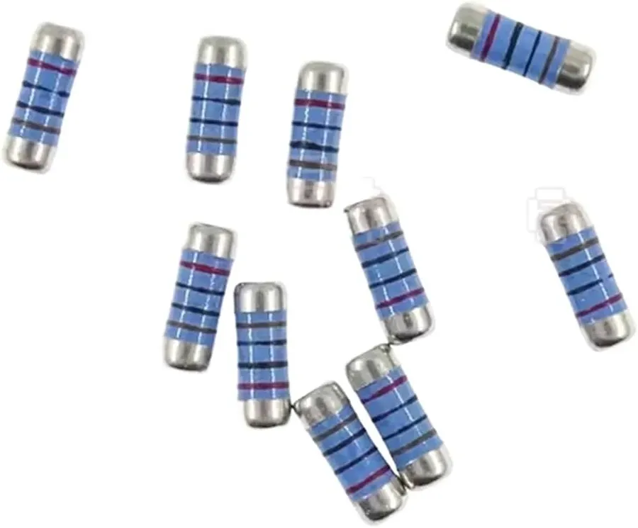 A collection of MELF resistors of varying sizes.