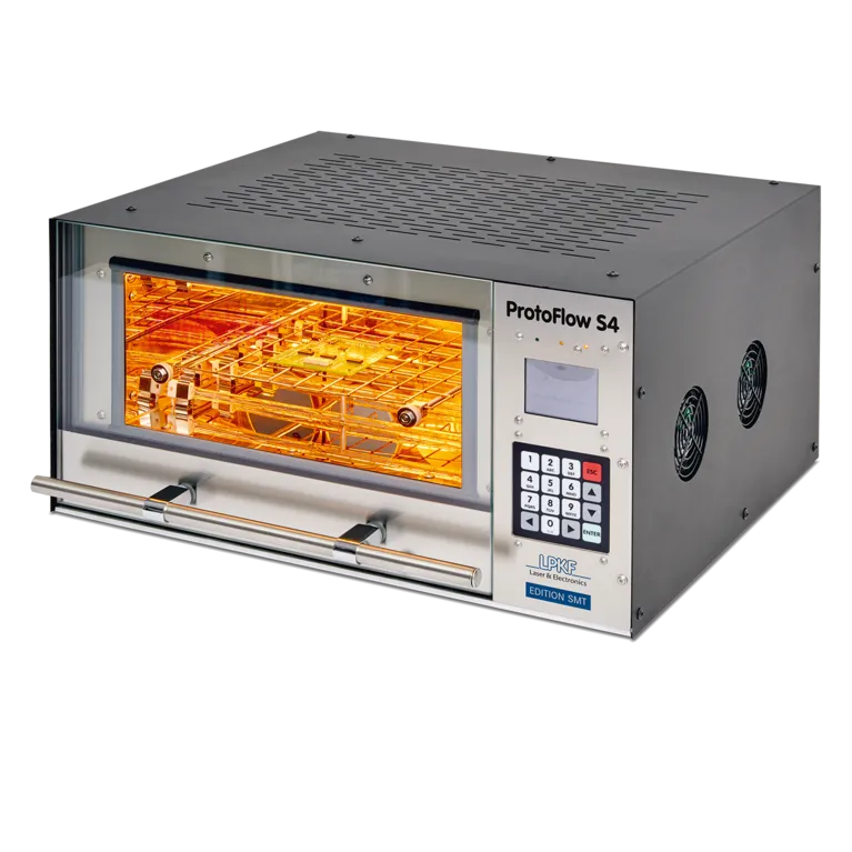 A PCB going through a reflow oven during the PCB assembly process.