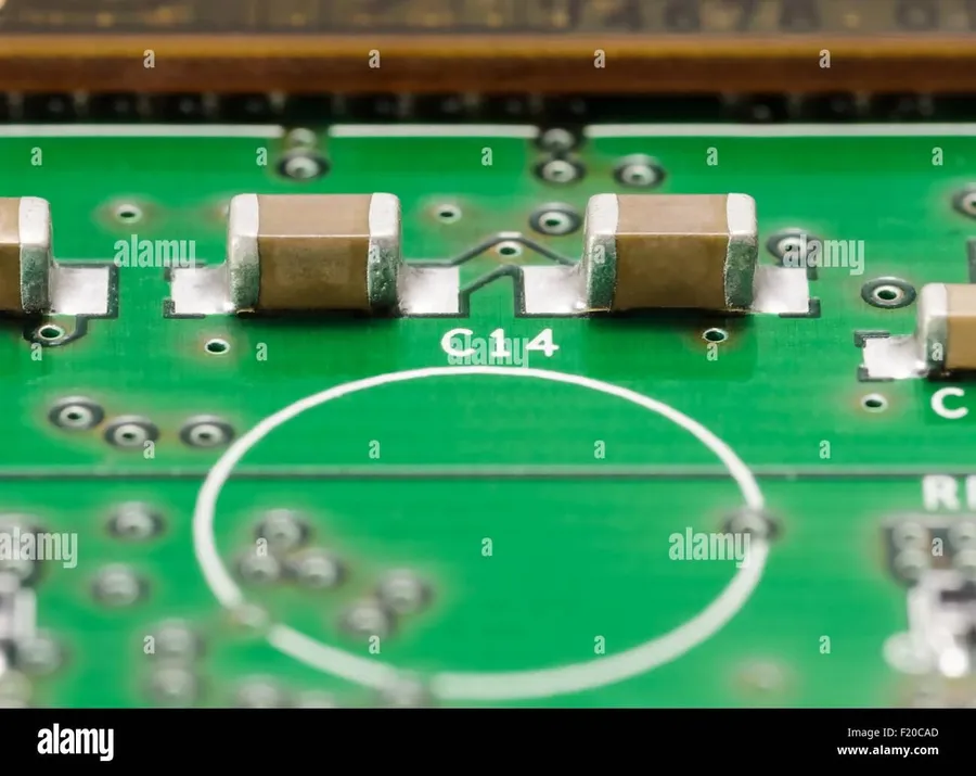 A 470uF 16V capacitor soldered onto a circuit board.