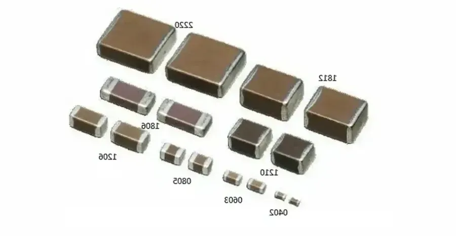 Various capacitors with different sizes and types.