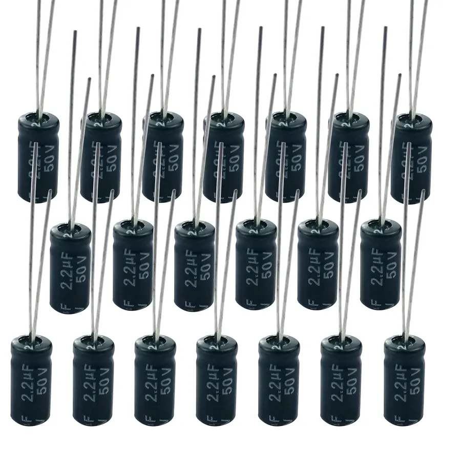 A collection of different 2.2uF capacitor types.