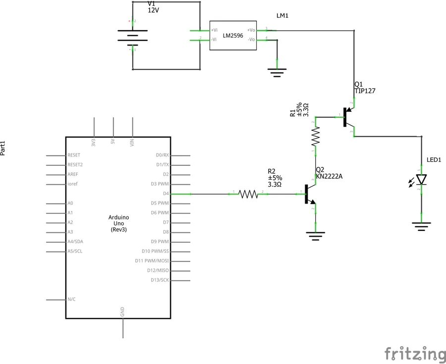A circuit diagram using a TIP127 transistor.