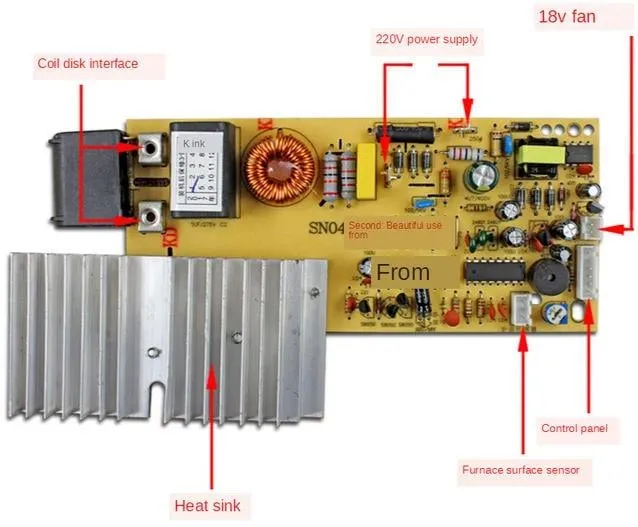 A close up of a damaged induction cooker PCB.
