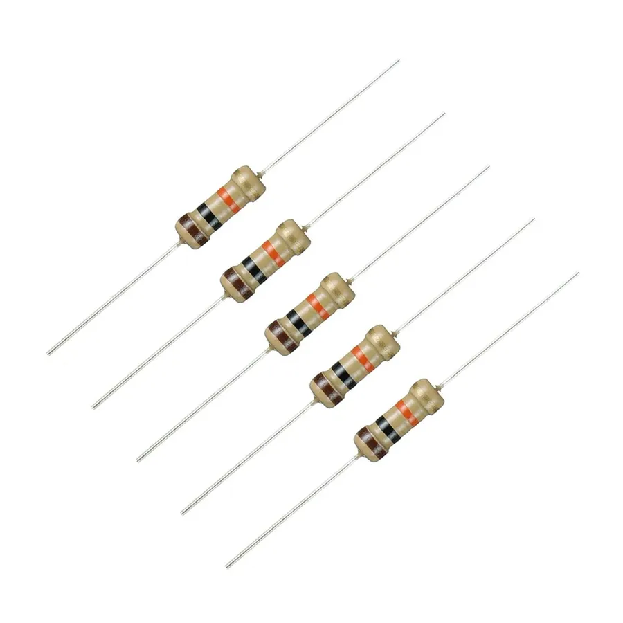 Various resistors with different sizes indicating different power ratings.