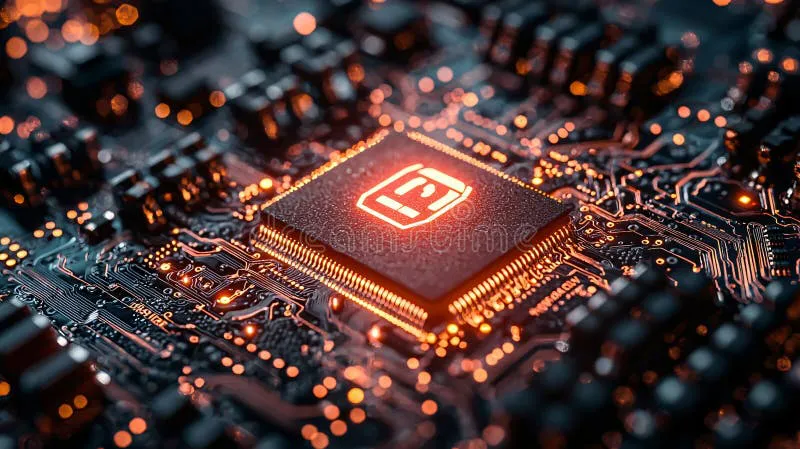 Close-up of an encryption chip on a circuit board