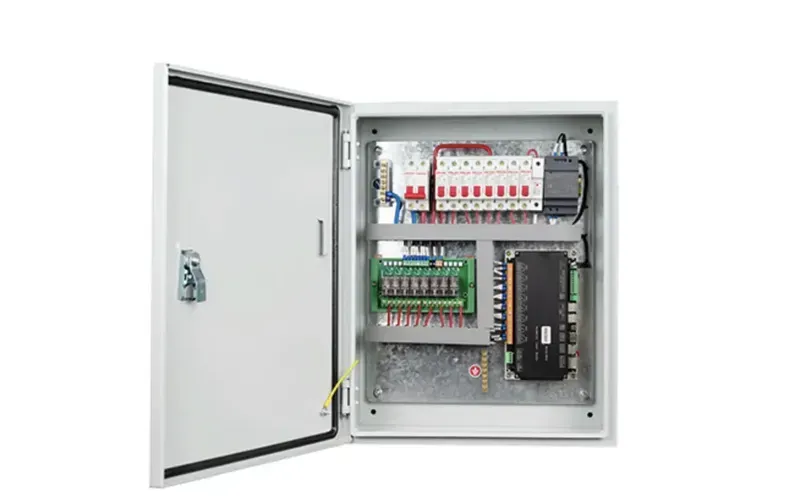 The internal components and wiring of a smart distribution box