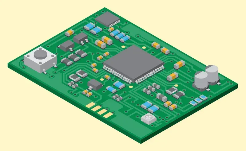 Hands assembling electronic components onto a visitor management terminal PCB prototype